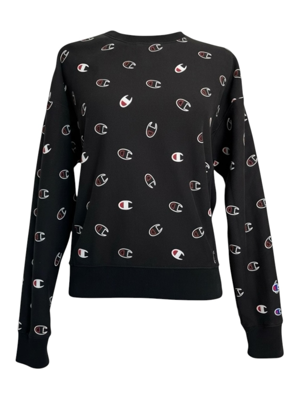 Vintage Vtg Champion 90s Reverse‎ Weave Black Crewneck Cropped Logo Sweatshirt M